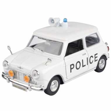 Modelauto mini cooper politie auto wit schaal 1:18/17 x 8 x 8 cm